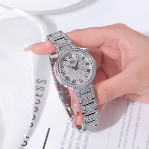 Detailed macro view of Gedi luxury silver watch with crystals and Roman numerals