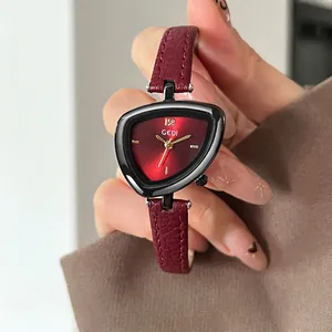 Fashion Women Quartz Watch Irregular Triangle Shield Dial Leather Strap Minimalist Elegant Wristwatch For Lady Gift