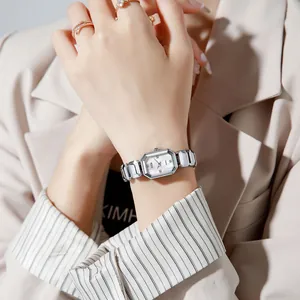 Montre à Quartz Mode pour Femmes Cadran en Nacre Octogonal Bracelet Géométrique en Alliage Montre-Bracelet pour Bureau Cadeau Bijoux
