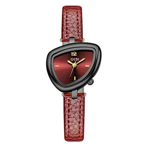 GEDI Armbanduhr mit rotem Zifferblatt und Armband aus Leder mit Krokoprägung