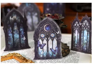 Gothic cathedral window stickers with butterflies and starry night for scrapbooking