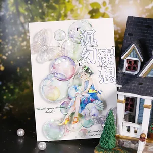Set d'autocollants PET holographiques avec fille animée et motifs bulles effet arc-en-ciel