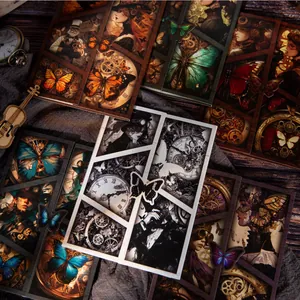 Papel decorativo steampunk con mariposas y figuras vintage para manualidades y DIY