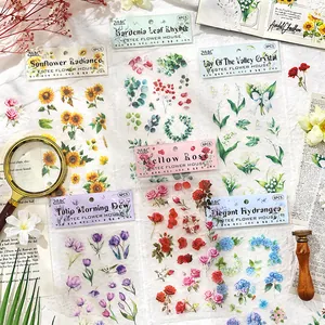 Vintage Floral PET Stickers Waterproof Botanical Decorative Decals For Scrapbooking Journaling Stationery DIY Crafts Accessories