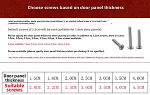 Size guide for selecting screws based on cabinet door thickness from 1.5cm to 4.0cm