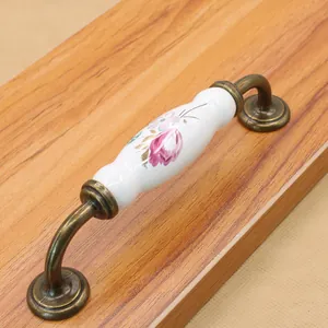 European style floral ceramic drawer handle with antique bronze zinc alloy finish