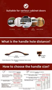 Size guide for antique furniture handles with hole centers from 64mm to 160mm