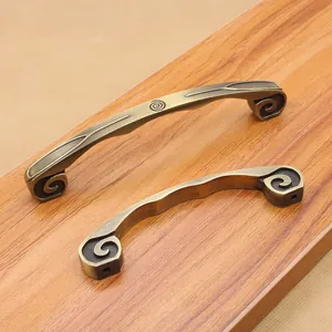 Antique brass zinc alloy cabinet handles in long and short sizes for vintage furniture