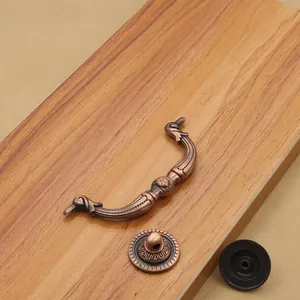 Detail of European antique red bronze furniture handle with ornate carved decorative base
