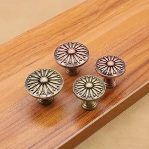 Dettaglio dei pomelli rotondi in lega di zinco con finiture in bronzo antico per mobili