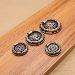 European vintage antique drawer pull handles with zinc alloy floral relief in bronze finish