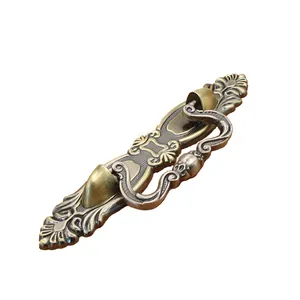 European antique zinc alloy cabinet handle with relief carvings and bronze finish
