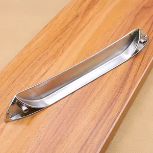 Modern chrome silver alloy cabinet handle with streamlined curved design and recessed holes