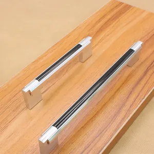 Modern black aluminum cabinet handles with silver brushed finish for kitchen cupboards