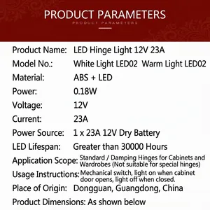 Universal LED hinge light for cabinet door with cool and warm white options