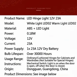 Universal LED hinge light for cabinet door with cool and warm white options