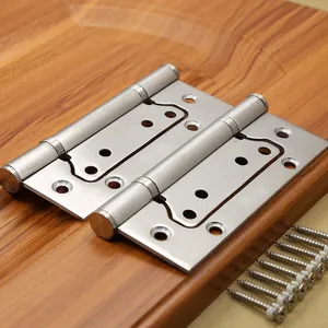 Detailed macro view of SUS-304 stainless steel hinges with matching mounting screws