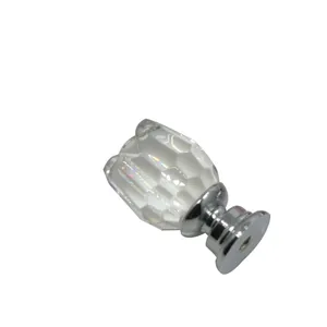 Crystal glass drawer knob with silver metal base and 12mm faceted tulip design