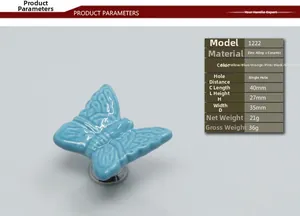 Ceramic butterfly drawer handle with dimensions 40x27x35mm and zinc alloy base