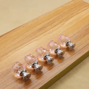 5-pack pink rose crystal glass furniture knobs with polished silver metal bases