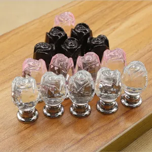 Rose Flower Shaped Crystal Cabinet Knob Single Hole Drawer Handle Zinc Alloy Base Decorative Furniture Pull For Wardrobe