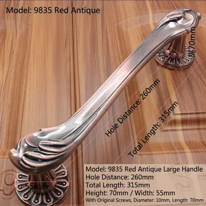 Detail view of Antique Red Bronze door handle model 9835 with installation measurements