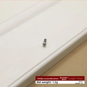 Detailed view of M4x10mm round head Phillips screw with diameter and weight specs