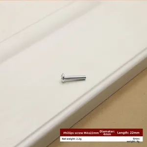 Macro view of M4x22mm silver round head cross screw for furniture handle mounting