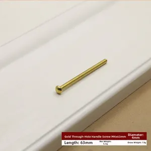 Detail of M4x63mm gold furniture screw with technical specifications and metal texture