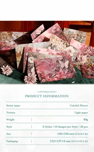 Especificaciones detalladas de 30 hojas para scrapbook floral con tamaño 140x100 mm