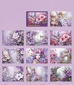Vista de detalle del papel de scrapbooking floral violeta con hadas y mariposas