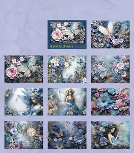 Vista detallada de 30 hojas de papel para scrapbooking con diseños florales vintage azul