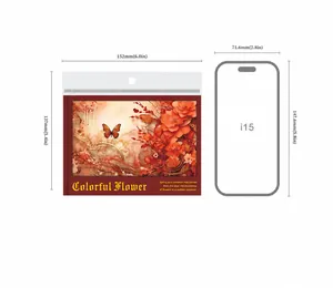Comparación detallada de tamaño de tarjetas decorativas de flores frente al iPhone 15