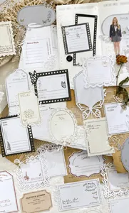 Detailed view of vintage hollow paper cards with butterfly and lace patterns for journaling