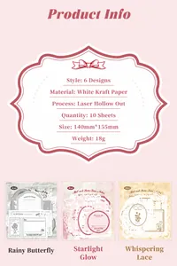 Detail of laser-cut white kraft paper stickers for vintage scrapbooking decoration