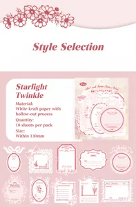 Detail of white hollow-out lace paper scrapbooking stickers for vintage journal decoration