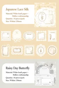 Detailed view of hollowed-out vintage scrapbooking lace and butterfly paper decor