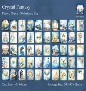 Griglia dettagliata di 50 adesivi in carta washi fantasia blu e oro romantico