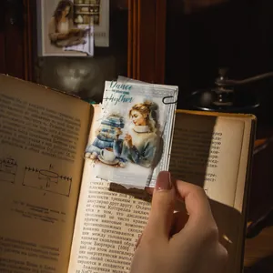 Waterproof PET scrapbooking sticker featuring a girl reading with a coffee cup