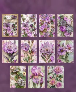 Macro detail of Purple Years vintage floral scrapbooking paper with botanical patterns