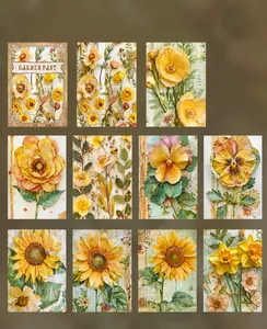 Detail of vintage flower aesthetic stickers made of lightweight paper for scrapbooking