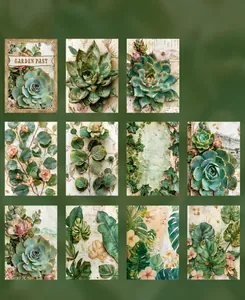 Macro display of vintage botanical scrapbooking paper with various leaf patterns and textures