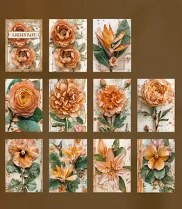 Detailed view of 10 vintage botanical designs on 30 sheets of floral craft paper