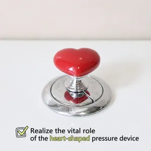 Creative red heart toilet tank button presser with metallic base for bathroom assist