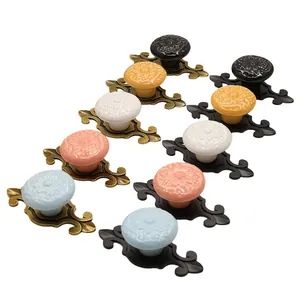Vintage floral ceramic drawer knobs with ornate zinc alloy backplates for cabinets