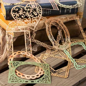 Vintage Scrapbooking Material Paper Lace Frame Hollow Decorative DIY Journaling Supplies Retro Street Lamp Silhouette