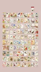 Flat lay display of 100 unique vintage floral and butterfly washi stickers for journaling