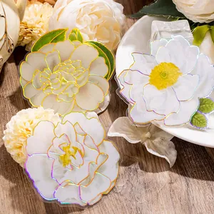 Laser silver translucent white flower stickers for scrapbooking and floral decoration