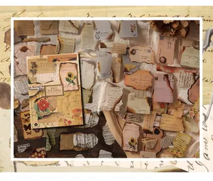 Macro shot of vintage PET stickers with burnt edges for journal and scrapbooking decor