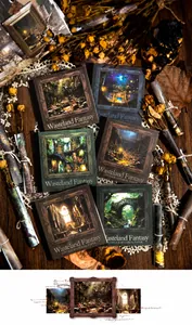 Macro shot of Wasteland Fantasy retro decorative papers with oil painting frame designs
